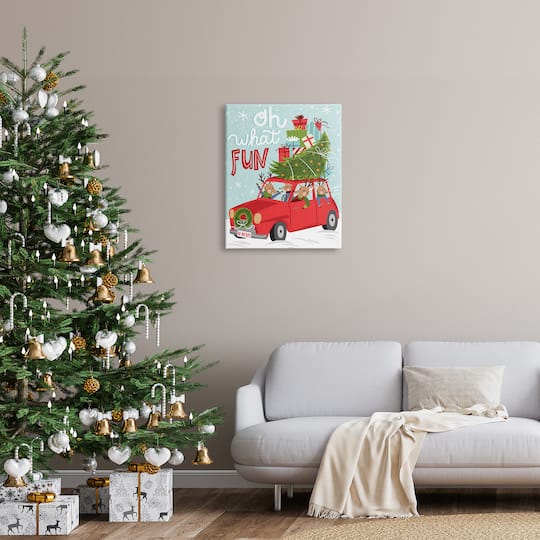 Stupell Industries Oh What Fun Holiday Car Canvas Wall Art